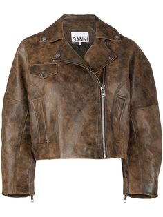 GANNI washed leather short jacket