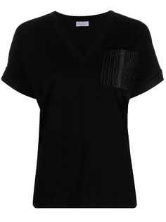 Brunello Cucinelli stripe-detail V-neck T-shirt