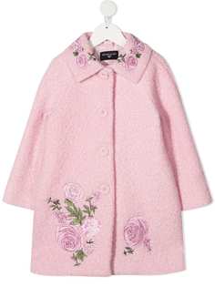 Monnalisa однобортное пальто с цветочной вышивкой