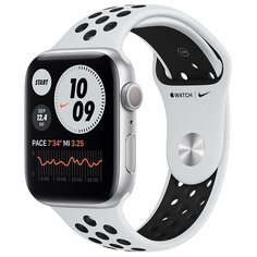 Умные часы c GPS Apple Watch Series 6 GPS 44mm Aluminum Case with Nike Sport Band серебристый/чистая платина/черный