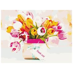 Рыжий кот Картина по номерам "Яркие тюльпаны" 30х40 см (Х-9033)