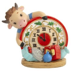 Фигурка Феникс Present Бычок с часами, 8 см бежевый/красный/голубой