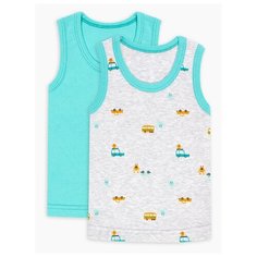 Майка Веселый Малыш размер 92, серый/зеленый