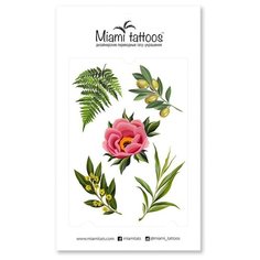 Miami tattoos Набор переводных тату Botanical by Sticksandbones зеленый/розовый