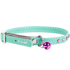 Ошейник для кошек Collar Waudog Glamour с резинкой, клеевые стразы, ментоловый 22-30 см