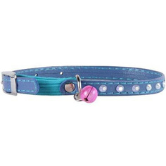 Ошейник для кошек Collar Waudog Glamour с резинкой, клеевые стразы, синий 22-30 см