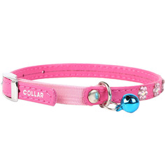 Ошейник для кошек Collar Waudog Glamour с резинкой, клеевые стразы, розовый 22-30 см