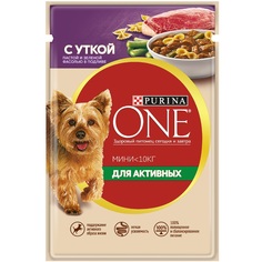Корм для собак Purina One Mini Для активных, утка, паста, зел.фасоль 85 г