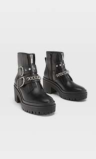 Stradivarius Ботильоны На Рифленой Подошве С Цепочкой Женская Коллекция Черный 37