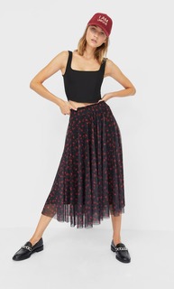 Stradivarius Юбка Из Плотной Ткани С Принтом Женская Коллекция Темно-Красный L