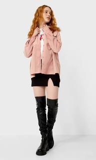 Stradivarius Вельветовая Плотная Рубашка Женская Коллекция Пастельно-Розовый S