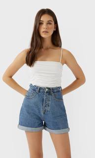 Stradivarius Шорты Mom Fit Женская Коллекция Средний Деним 40