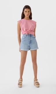 Stradivarius Шорты Mom Fit Женская Коллекция Синий С Эффектом Потертости 36