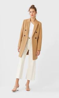 Stradivarius Двубортное Драповое Пальто Женская Коллекция Цвет Камня M