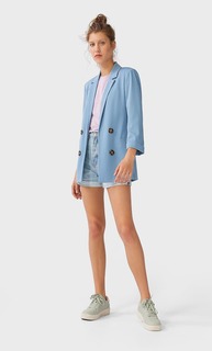 Stradivarius Двубортный Пиджак Без Застежки Женская Коллекция Синий L