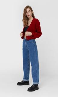 Stradivarius Укороченный Кардиган Женская Коллекция Красный M