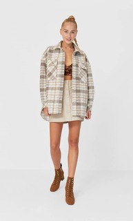 Stradivarius Трикотажная Куртка В Клетку Женская Коллекция Бежевый S