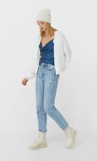 Stradivarius Топ С Пайетками И Сборкой Женская Коллекция Индиго Xs