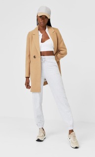 Stradivarius Базовое Драповое Пальто Женская Коллекция Бежевый Xs