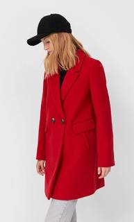 Stradivarius Базовое Драповое Пальто Женская Коллекция Красный L