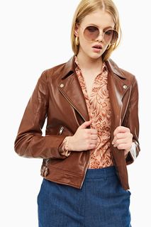 Кожаная куртка женская Selected 16072620 коричневая 38 EU