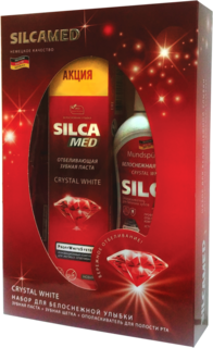 Набор Silcamed CRYSTAL WHITE зубная паста+зубная щетка+ополаскиватель для рта 300 мл
