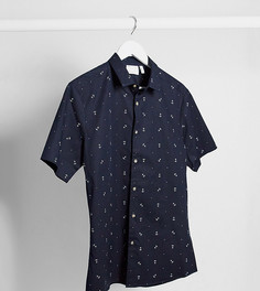 Темно-синяя узкая эластичная рубашка с принтом якорей ASOS DESIGN Tall-Темно-синий