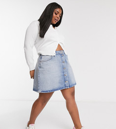 Светлая джинсовая юбка на пуговицах ASOS DESIGN Curve-Голубой