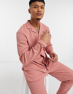 Рубашка розового оттенка из трикотажа вафельной структуры с отложным воротником ASOS DESIGN-Розовый