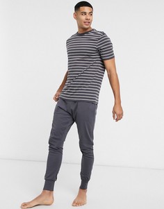 Футболка в полоску и джоггеры для дома темно-серого цвета New Look-Серый