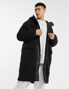 Черная удлиненная oversized-куртка из искусственного меха ASOS DESIGN-Черный