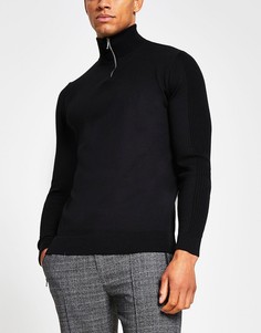 Черный джемпер с воротником на молнии River Island