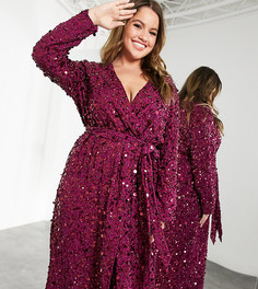 Платье миди темно-бордового цвета с запахом и пайетками ASOS EDITION Curve-Красный