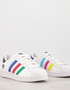 Белые кроссовки с разноцветными полосками adidas Originals Superstar-Белый