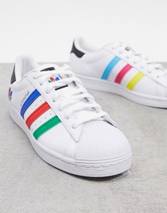 Белые кроссовки с разноцветным логотипом adidas Originals Superstar-Белый