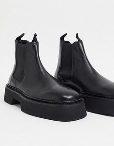 Черные блестящие кожаные ботинки челси с квадратным носком ASOS DESIGN-Черный