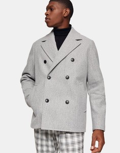 Серый бушлат из искусственной шерсти Topman