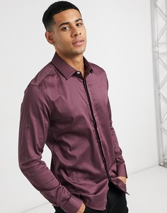 Приталенная сатиновая рубашка ягодного цвета ASOS DESIGN-Красный