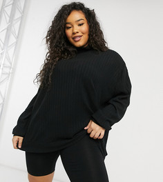 Черный комбинируемый oversized-джемпер из мягкого трикотажа в рубчик с высоким воротником Loungeable Curve