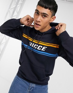 Темно-синий худи в полоску с логотипом Nicce