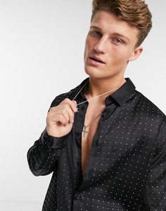 Атласная рубашка со стразами ASOS DESIGN-Черный