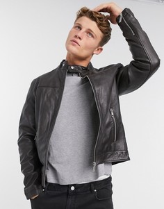 Коричневая кожаная куртка ASOS DESIGN-Коричневый