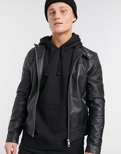 Черная куртка из натуральной кожи ASOS DESIGN-Черный