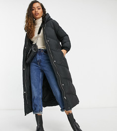 Длинное дутое пальто черного цвета Missguided Petite-Черный