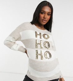 Новогодний джемпер с вышитым пайетками принтом "Ho Ho Hо" ASOS DESIGN Maternity-Бежевый