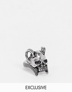 Серебристое кольцо с дизайном в виде черепа с рогами Reclaimed Vintage inspired-Серебристый