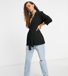 Черный трикотажный пиджак с запахом ASOS DESIGN Petite
