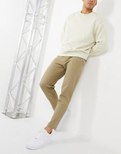 Строгие суженные книзу джоггеры с вафельной фактурой цвета хаки ASOS DESIGN (от комплекта)-Бежевый