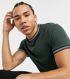 Темно-зеленая футболка из органического хлопка с окантовкой ASOS DESIGN Tall-Зеленый