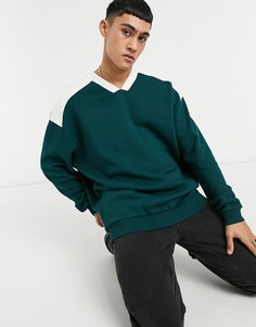 Зеленый oversized-свитшот с V-образным вырезом ASOS DESIGN